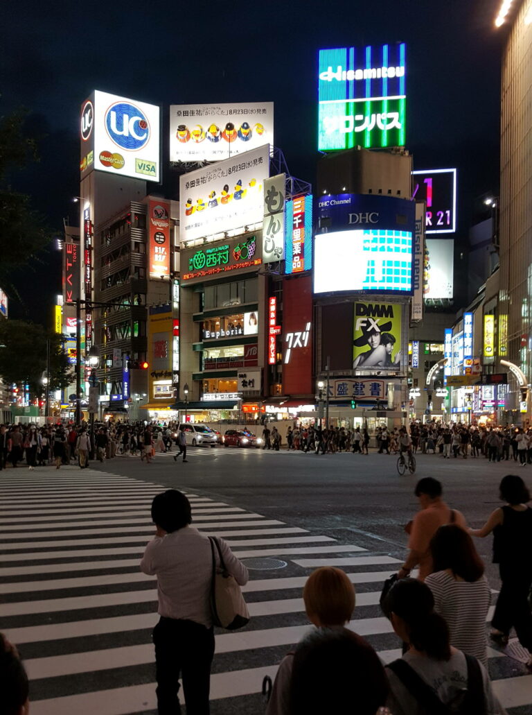 Strassenkreuzung in Tokio mit einer Reklameflut - Reizüberflutung für jeden Autisten